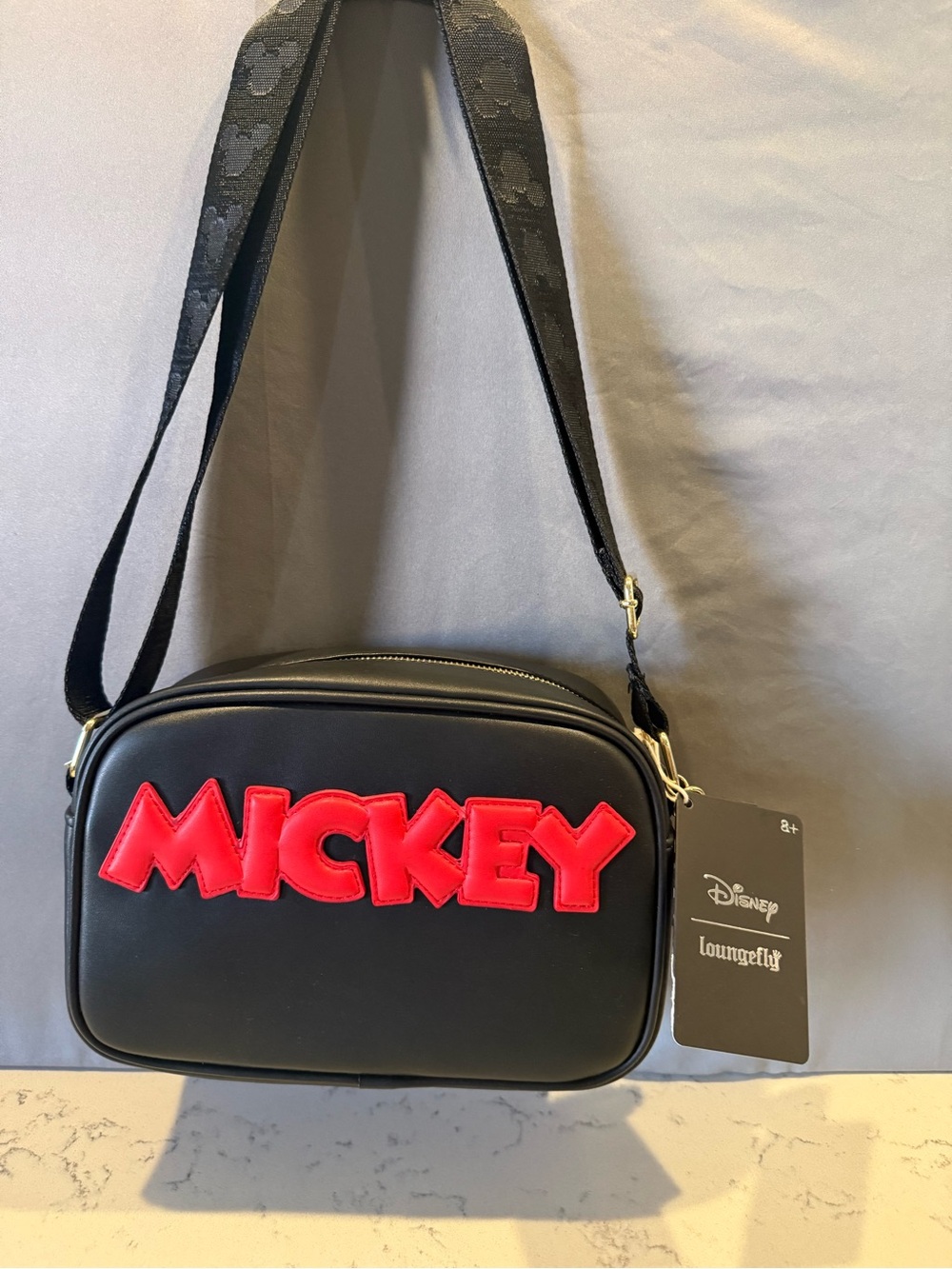 Loungefly Black Crossbody Bag with Red 'MICKEY' Appliqué